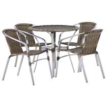 Jogo 4 Cadeiras Alumínio e Mesa Tampo Tramado Fibra Sintética para Jardim Piscina Varanda Floripa Cappuccino Jogo 4 Cadeiras Alumínio e Mesa Tampo Tramado Fibra Sintética para Jardim Piscina Varanda Floripa Cappuccino
