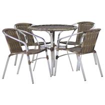 Jogo 4 Cadeiras Alumínio e Mesa Tampo Tramado Fibra Sintética para Jardim Piscina Varanda Floripa Marrom/Cappuccino Jogo 4 Cadeiras Alumínio e Mesa Tampo Tramado Fibra Sintética para Jardim Piscina Varanda Floripa Marrom/Cappuccino