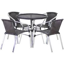 Jogo 4 Cadeiras Alumínio e Mesa Tampo Tramado Fibra Sintética para Jardim Piscina Varanda Floripa Preto
