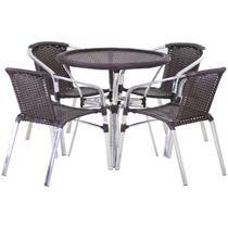 Jogo 4 Cadeiras Alumínio e Mesa Tampo Tramado Fibra Sintética para Jardim Piscina Varanda Floripa Tabaco