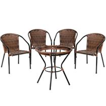 Jogo 4 Cadeiras Biquini com Mesa Alta com Borda Para Edícula, Área Gourmet - Pedra Ferro