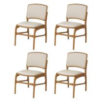 Jogo 4 Cadeiras de Jantar Florença em Madeira Jequitibá Natural Encosto em Tecido Premium Linho Bege