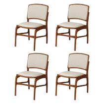 Jogo 4 Cadeiras de Jantar Florença Jequitibá Terra Encosto em Tecido Premium Linho Bege