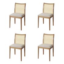 Jogo 4 Cadeiras de Jantar Juliana Jequitibá Natural em Madeira Maciça Encosto Palha Linho Bege
