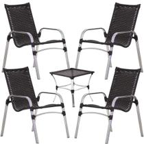 Jogo 4 Cadeiras Emily e Mesa Garden em Alumínio Para Área, Piscina, Jardim Trama