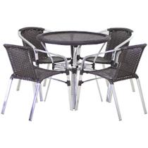 Jogo 4 Cadeiras Floripa e Mesa Com Tampo Tramado em Alumínio Piscina, Área, Jardim Trama Original
