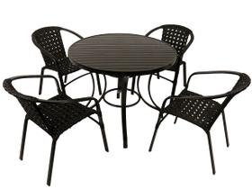 Jogo 4 Cadeiras Floripa em Alumínio e Mesa Ascoli com Tampo Ripado para Área, Jardim e Edícula Trama Original