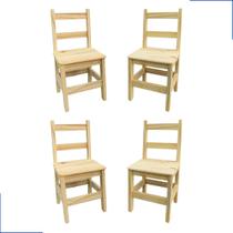 Jogo 4 Cadeiras Infantis Madeira Maciça Natural Pinus Resistente Criança Refeição Atividades Quarto Casa