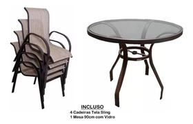 Jogo 4 Cadeiras Lótus De Alumínio Tela Sling + Mesa Aluminio