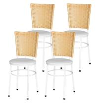 Jogo 4 Cadeiras Para Cozinha Branca Hawai Palha - Lamar Design