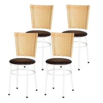 Jogo 4 Cadeiras Para Cozinha Branca Hawai Palha - Lamar Design