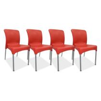 Jogo 4 Cadeiras plástica Sec Line Vermelha com pés de Alumínio Para Todos Ambientes - INJEPLASTEC