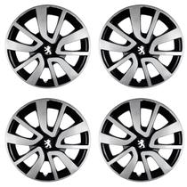 Jogo 4 Calota 14 Peugeot 206 207 208 Preto e Prata Encaixe Jogo 4 Calota 14 Peugeot 206 207 208 Preto e Prata Encaixe