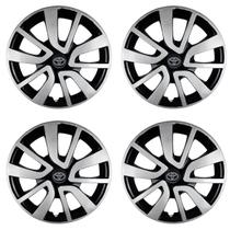Jogo 4 Calota 15 Preto Prata Corolla Etios Yaris Fielder A