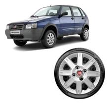 Jogo 4 Calota Aro 13 Fiat Uno Way Com Emblemas Prateado
