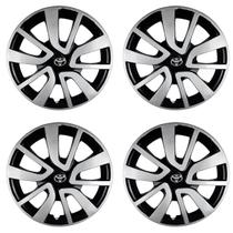 Jogo 4 Calota Aro 15 Corolla Etios Yaris Fielder Preto Prata