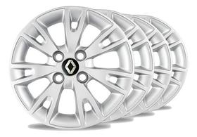 Jogo 4 Calota Aro 15 Prata Renault Kit Carlota Sandero Logan Prateado