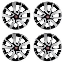 Jogo 4 Calota Aro 15 Preto Prata Argo Cronos Grand Siena