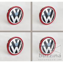 Jogo 4 Calota Calotinha Miolo Tampa Centro Roda Emblema Volkswagen Passat Jetta Com Borda Vermelho
