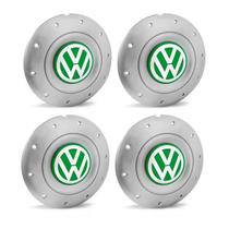 Jogo 4 Calota Centro Roda Ferro VW Amarok Aro 14 15 5 Furos Prata Emblema Verde