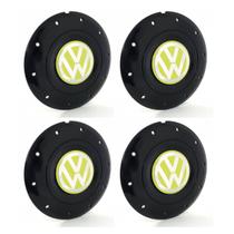 Jogo 4 Calota Centro Roda Ferro VW Amarok Aro 14 15 5 Furos Preta Brilhante Emblema Amarelo