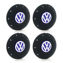 Jogo 4 Calota Centro Roda Ferro VW Amarok Aro 14 15 5 Furos Preta Fosca Emblema Azul