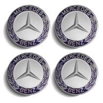Jogo 4 Calota Centro Roda Mercedes Classe C 180 200 250 300 Emblema Azul