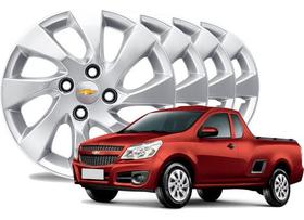 Jogo 4 Calota Chevrolet Aro 14 Gm Montana Onix Corsa Prisma Prata Emblemas