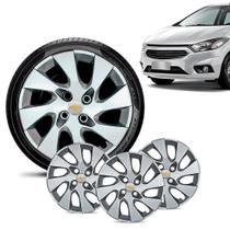 Jogo 4 Calota Chevrolet GM Prisma 2013 14 15 16 Aro 14 Prata Emblema Prata - GFM - CALOTA