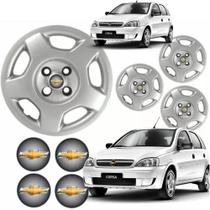 Jogo 4 Calota Corsa 2004 Aro 14 Polegadas Cubo Baixo Grid com Emblema