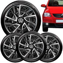 Jogo 4 Calota Esportiva Ds4 Aro 14 Preta Prata Vw Fox Gol Up