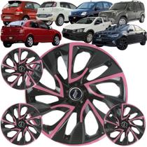 Jogo 4 Calota Esportiva Modelo DS4 Aro 14 Polegadas Preto com Rosa Universal Elitte Jogo 4 Calota Esportiva Modelo DS4 Aro 14 Polegadas Preto com Rosa Universal Elitte