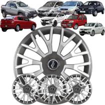 Jogo 4 Calota Esportiva Modelo Triton Aro 14 Polegadas Grafite Prata Universal Elitte