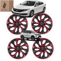 Jogo 4 Calota Esportiva Universal Modelo DS4 Aro 13 Polegadas Preto Vermelha Elitte