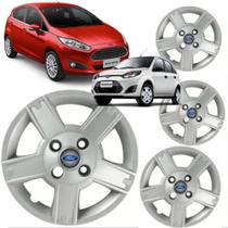 Jogo 4 Calota Fiesta 1996 até 2013 Aro 14 polegadas Parafuso Cubo Baixo Emblema Ford