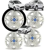 Jogo 4 Calota Fiesta 1996 até 2013 Aro 14 Polegadas Parafuso Cubo Baixo Grid com Emblema