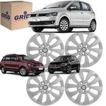 Jogo 4 Calota Fox SpaceFox Polo 2015 Aro 15 Polegadas 5 Furos Grid Emblema VW