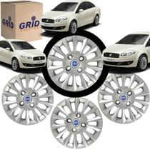 Jogo 4 Calota Linea 2008 ate 2016 Aro 14 Polegadas Cubo Baixo Grid com Emblema