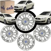 Jogo 4 Calota Linea 2008 ate 2016 Aro 14 Polegadas Cubo Baixo Grid com Emblema