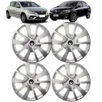 Jogo 4 Calota Logan 2014 ate 2020 Aro 14 Polegadas Encaixe Sob Pressão Grid com Emblema