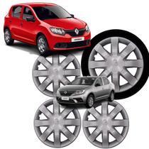Jogo 4 Calota Logan Sandero 2015 2016 Aro 15 Polegadas Encaixe Pressão Grid