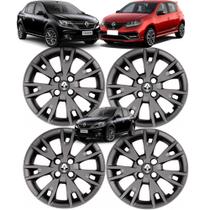 Jogo 4 Calota Logan Sandero 2020 Aro 15 Polegadas Cubo Padrão Grafite Grid com Emblema