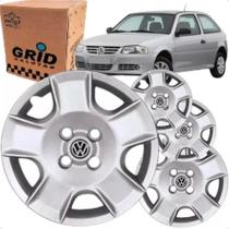 Jogo 4 Calota Modelo Gol Trend Parati 2000 até 2014 Aro 14 Polegadas Parafuso Cubo Alto Emblema VW