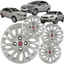 Jogo 4 Calota Modelo Grand Siena 2012 Aro 13 Polegadas Cubo Baixo Grid Com Emblema