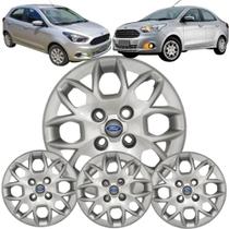 Jogo 4 Calota Modelo KA Hatch Sedan 2015 Aro 14 Polegadas Cubo Baixo Com Emblema