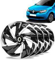 Jogo 4 Calota Nitro Aro 14 Preta Prata Renault Sandero Clio