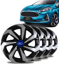 Jogo 4 Calota Preta Prata Aro 15 Ford New Fiesta Focus Ka