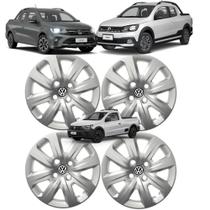 Jogo 4 Calota Saveiro 2014 Aro 14 Polegadas Parafuso Cubo Alto Grid com Emblema