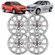 Jogo 4 Calota Siena 2012 Aro 14 Polegadas Parafuso Cubo Baixo Grid com Emblema