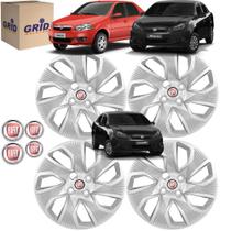 Jogo 4 Calota Siena 2014 2015 Aro 14 Polegadas Cubo Baixo Grid Emblema Fiat